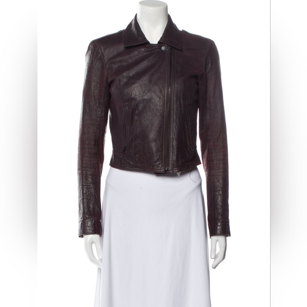 Theory Lamb Leather Biker Jacket size S burgundy/brown